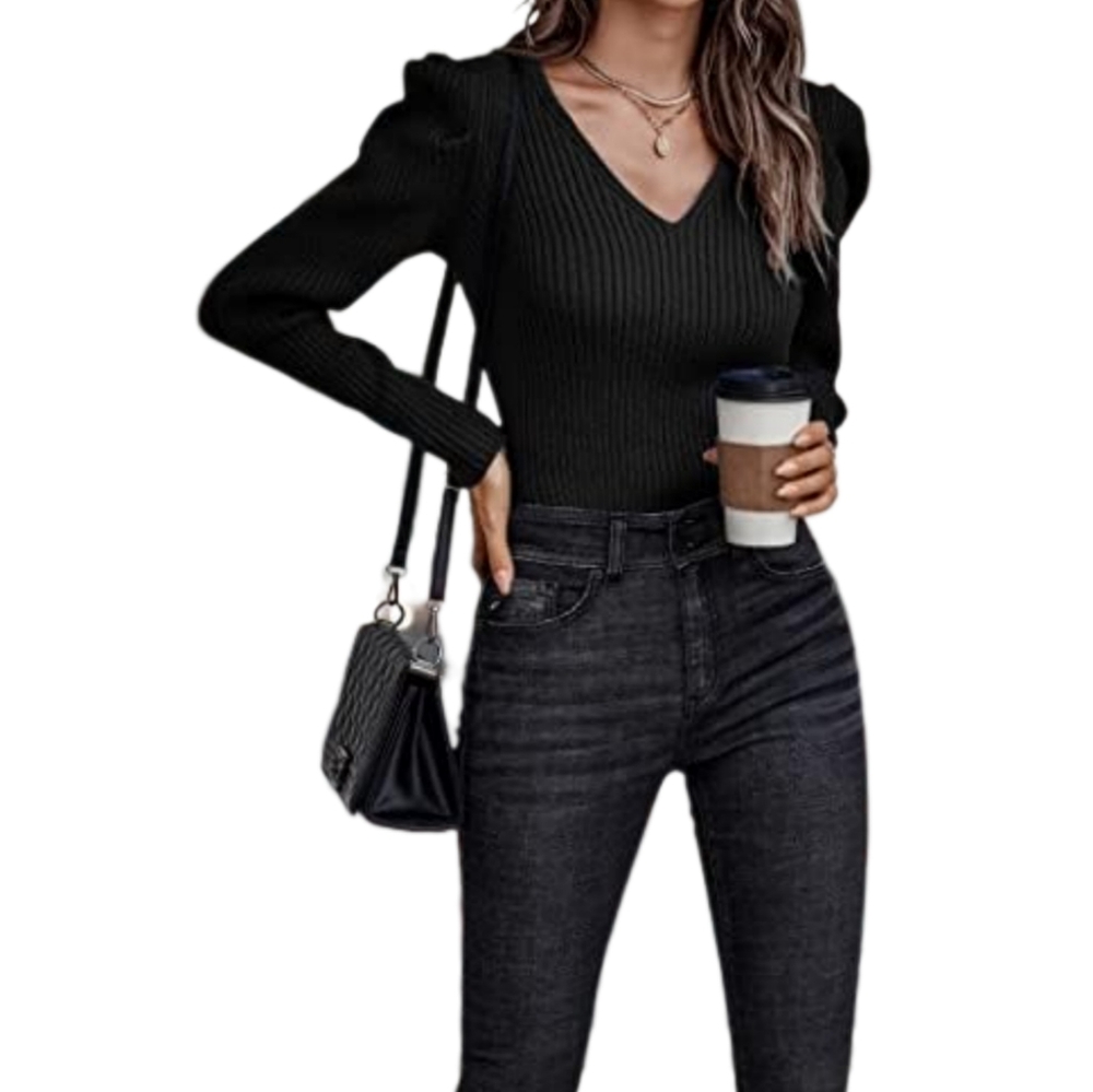 Women's Embellished Puff Sleeve Sweater